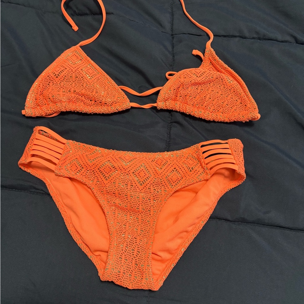 Candie's Coral Crochet Bikini